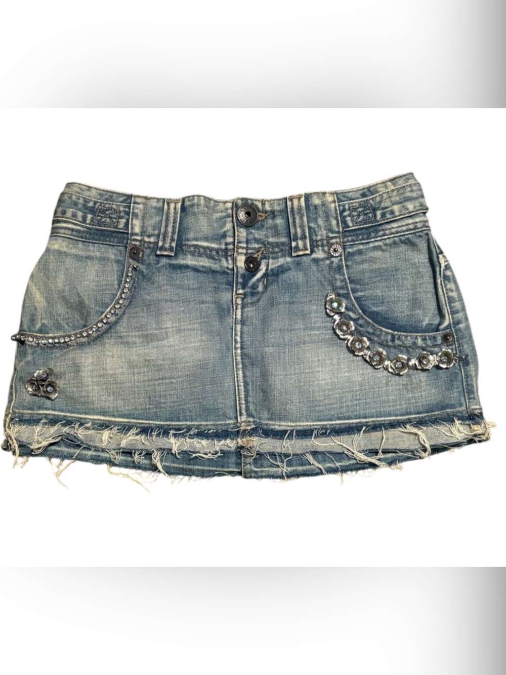 Vintage Guess Y2K Low Rise Rhinestone Denim Mini Skirt Small 4 -6
